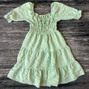 LIBERTY LOVE Pastel Green Tiered Smocked Dress With Puff Sleeves